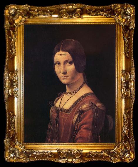 framed  LEONARDO da Vinci Portrait de femme,dit a tort La belle ferronniere, ta009-2